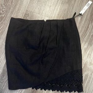 Elie Tahari Izzy Wrap Look Lace Trim Navy Skirt NWT